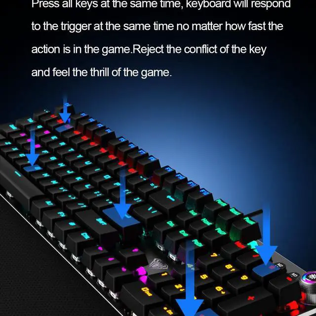 Alt view image 5 of 6 - AULA F2088 Mechanical Gaming Keyboard 104 Anti-ghosting with Switch Wired Keyboard for Gamer Laptop PC, Blue Shaft