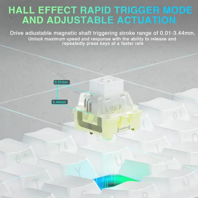 Alt view image 6 of 7 - Aula MINI60 HE PRO - 60% Mechanical Gaming Keyboard Wireless, Hall Effect Magnetic Switch Hot Swappable, Rapid Trigger Mode, 8000 Hz Polling Rate, 60 Percent Compact Design (White)