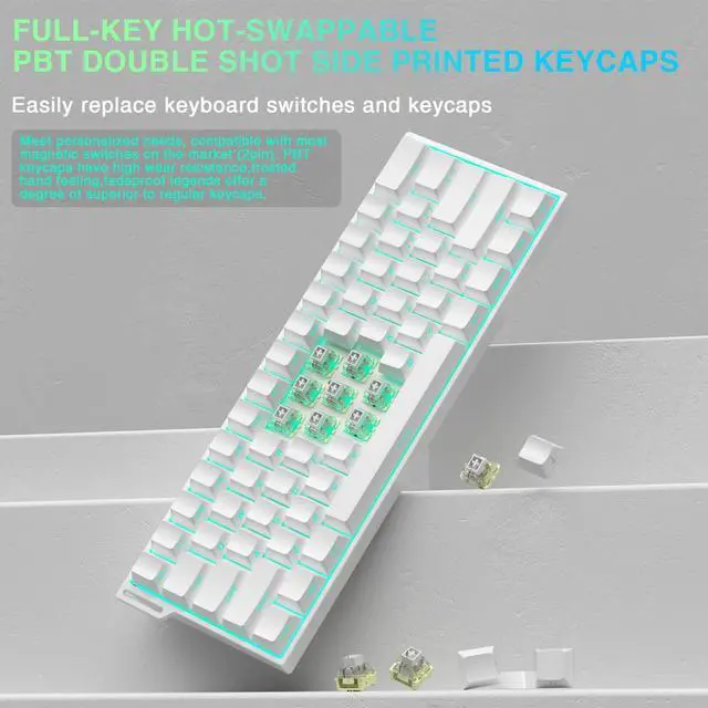 Alt view image 7 of 7 - Aula MINI60 HE PRO - 60% Mechanical Gaming Keyboard Wireless, Hall Effect Magnetic Switch Hot Swappable, Rapid Trigger Mode, 8000 Hz Polling Rate, 60 Percent Compact Design (White)
