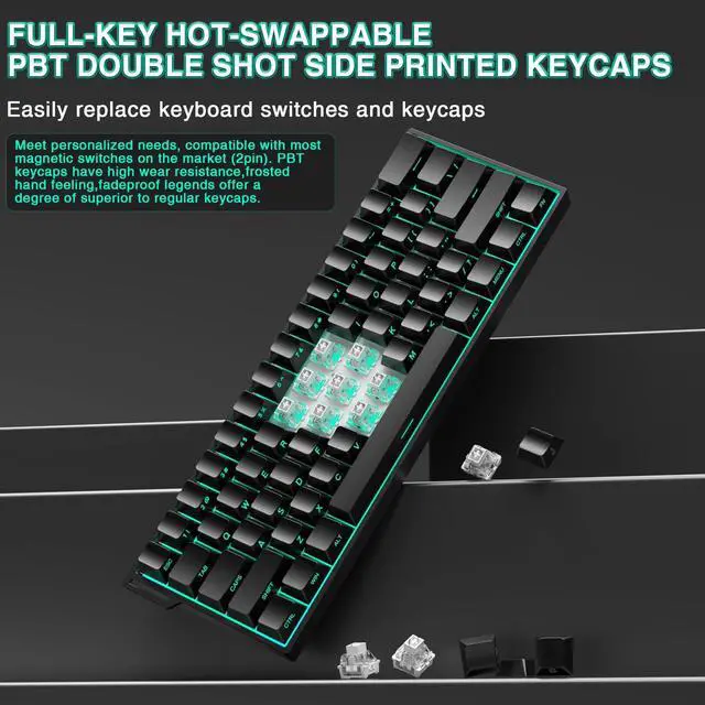 Alt view image 7 of 7 - Aula MINI60 HE PRO - 60% Mechanical Gaming Keyboard Wireless, Hall Effect Magnetic Switch Hot Swappable, Rapid Trigger Mode, 8000 Hz Polling Rate, 60 Percent Compact Design (Black)