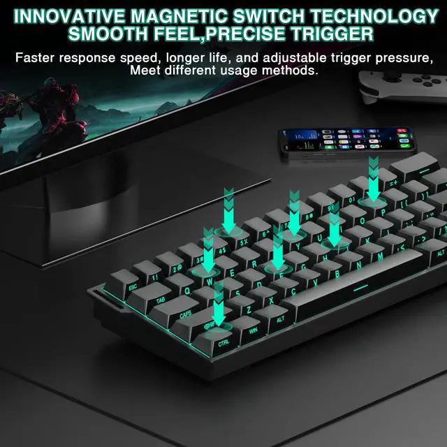 Alt view image 5 of 7 - Aula MINI60 HE PRO - 60% Mechanical Gaming Keyboard Wireless, Hall Effect Magnetic Switch Hot Swappable, Rapid Trigger Mode, 8000 Hz Polling Rate, 60 Percent Compact Design (Black)