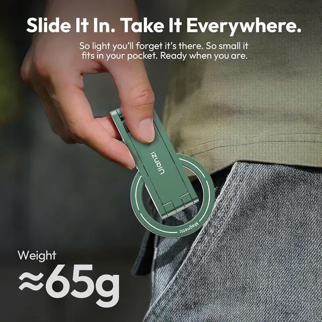 Alt view image 2 of 7 - Deuninker MA60 Magnetic Phone Tripod Stand for iPhone 17 16 15 14 13 12 - Ultra Thin 0.8cm Foldable Aluminum Mini Tripod, Strong N52 Magnet Quick Mount, Pocket Cell Phone Stand, Green