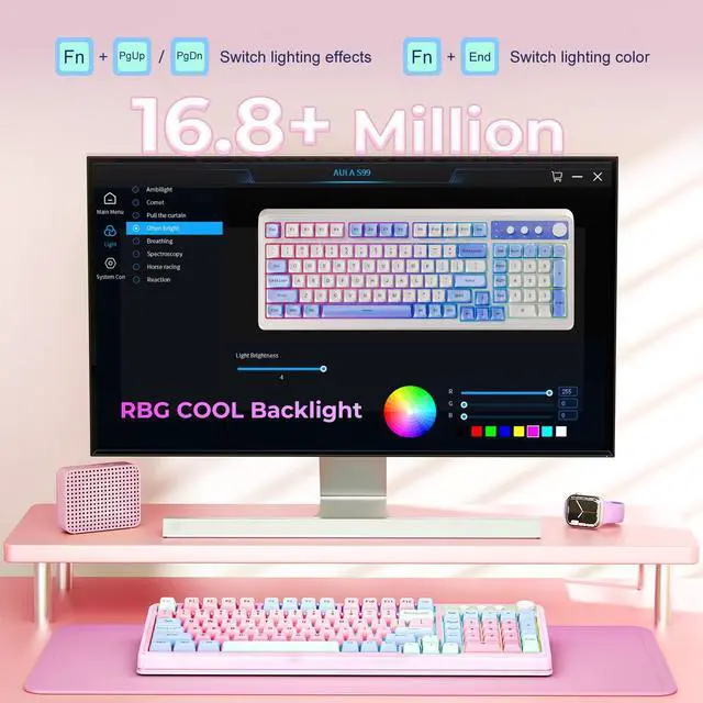 Alt view image 6 of 6 - AULA 99 Key Keyboard, Wireless Gaming Keyboard Bluetooth Computer Keyboards Creamy Cute with Number Pad RGB Backlit Tri-Mode BT/2.4GHz/USB-C - Pink