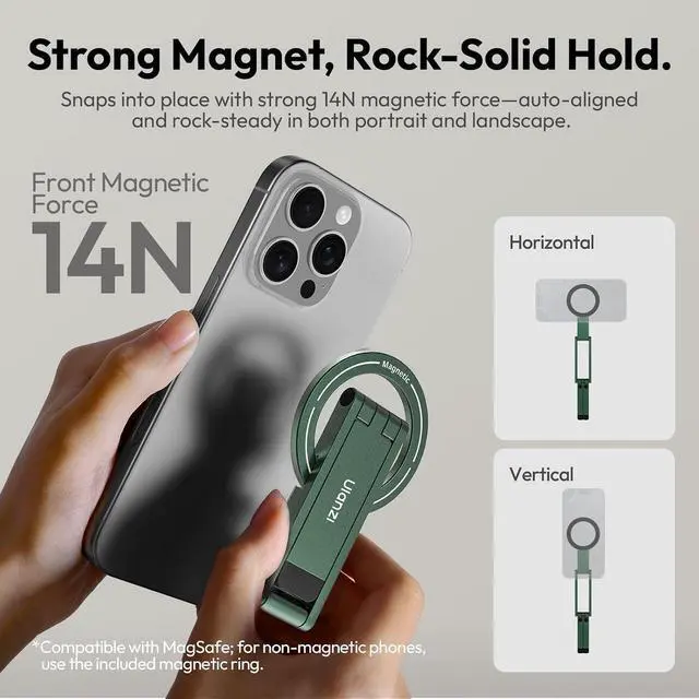 Alt view image 4 of 7 - Deuninker MA60 Magnetic Phone Tripod Stand for iPhone 17 16 15 14 13 12 - Ultra Thin 0.8cm Foldable Aluminum Mini Tripod, Strong N52 Magnet Quick Mount, Pocket Cell Phone Stand, Green