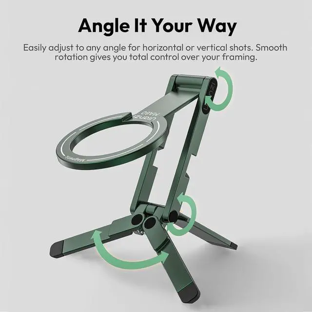 Alt view image 6 of 7 - Deuninker MA60 Magnetic Phone Tripod Stand for iPhone 17 16 15 14 13 12 - Ultra Thin 0.8cm Foldable Aluminum Mini Tripod, Strong N52 Magnet Quick Mount, Pocket Cell Phone Stand, Green