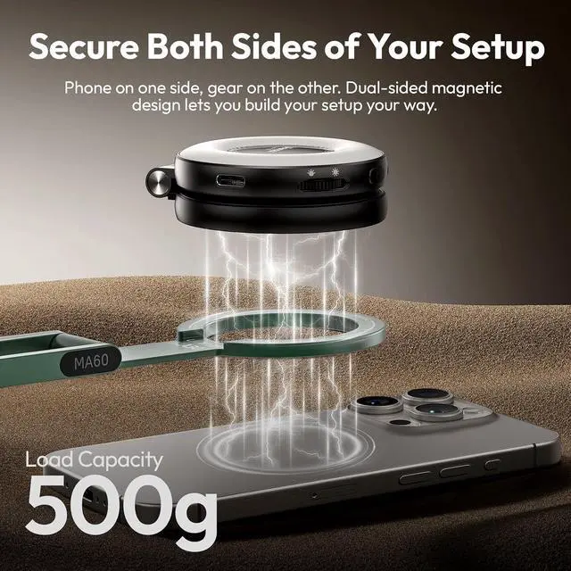 Alt view image 5 of 7 - Deuninker MA60 Magnetic Phone Tripod Stand for iPhone 17 16 15 14 13 12 - Ultra Thin 0.8cm Foldable Aluminum Mini Tripod, Strong N52 Magnet Quick Mount, Pocket Cell Phone Stand, Green