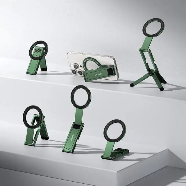 Alt view image 7 of 7 - Deuninker MA60 Magnetic Phone Tripod Stand for iPhone 17 16 15 14 13 12 - Ultra Thin 0.8cm Foldable Aluminum Mini Tripod, Strong N52 Magnet Quick Mount, Pocket Cell Phone Stand, Green