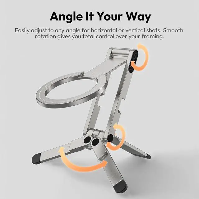 Alt view image 6 of 7 - Deuninker MA60 Magnetic Phone Tripod Stand for iPhone 17 16 15 14 13 12 - Ultra Thin 0.8cm Foldable Aluminum Mini Tripod, Strong N52 Magnet Quick Mount, Pocket Cell Phone Stand, Silver