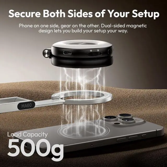 Alt view image 5 of 7 - Deuninker MA60 Magnetic Phone Tripod Stand for iPhone 17 16 15 14 13 12 - Ultra Thin 0.8cm Foldable Aluminum Mini Tripod, Strong N52 Magnet Quick Mount, Pocket Cell Phone Stand, Silver