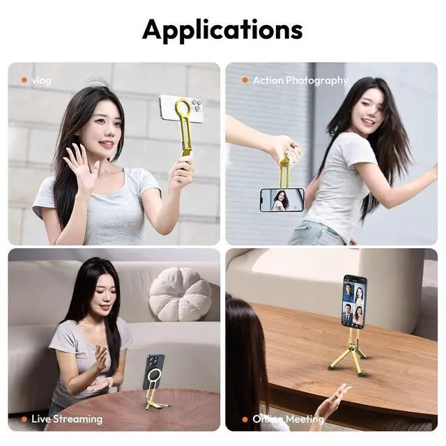 Alt view image 5 of 7 - Deuninker MA30 Magnetic Phone Tripod Stand for iPhone - Aluminium Maglock Smartphone Mini Tripod Pocket Cell Phone Stand Strong Magnet Quick Mount Compatible with iPhone 17 16 15 14 13 12 Series, Gold