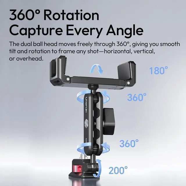 Alt view image 3 of 7 - Deuninker MA56 4-in-1 Metal Phone Tripod Mount with Cold Shoe & Arca Swiss Plate, 360° Adjustable Hot Shoe Camera Phone Mount for iPhone, Compact All-in-One Adapter for Smartphone Photography & Video