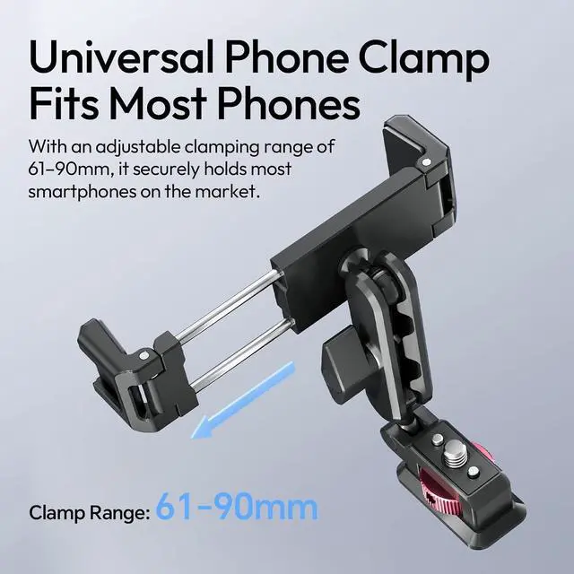 Alt view image 5 of 7 - Deuninker MA56 4-in-1 Metal Phone Tripod Mount with Cold Shoe & Arca Swiss Plate, 360° Adjustable Hot Shoe Camera Phone Mount for iPhone, Compact All-in-One Adapter for Smartphone Photography & Video