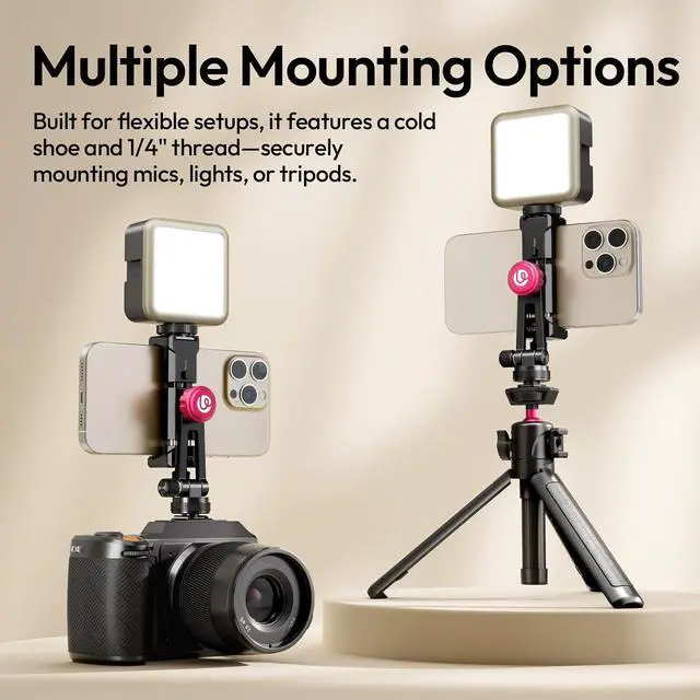 Alt view image 5 of 6 - Deuninker MA61 Metal Phone Tripod Mount with Cold Shoe, 360° Adjustable Hot Shoe Camera Phone Mount for iPhone 17 16 15 14 Pro Max, Samsung, Aluminum Alloy Clamp for Vlogging, Live Streaming, Video