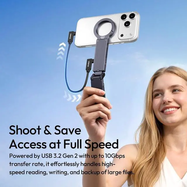 Alt view image 4 of 7 - Deuninker MA58 Magnetic Phone Tripod for iPhone with Hard Drive Enclosure, 360° Rotation, Uka Arca-Swiss Mount, 1/4" Mount, Fits SSD 2230/2242, Foldable Hook&52N Strong Magnet for iPhone 12-17 Pro Max