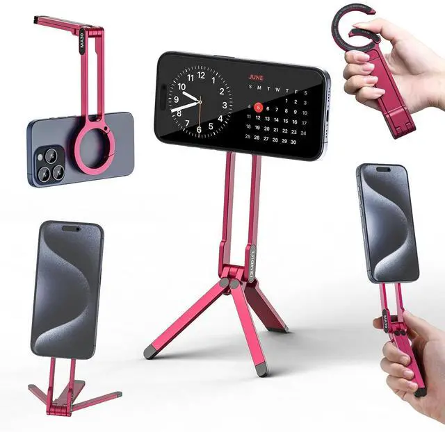 Main image of Deuninker MA30 Magnetic Phone Tripod Stand for iPhone - Aluminium Maglock Smartphone Mini Tripod Pocket Cell Phone Stand Strong Magnet Quick Mount Compatible with iPhone 17 16 15 14 13 12 Series, Red