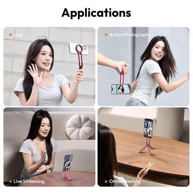 Alt view image 5 of 7 - Deuninker MA30 Magnetic Phone Tripod Stand for iPhone - Aluminium Maglock Smartphone Mini Tripod Pocket Cell Phone Stand Strong Magnet Quick Mount Compatible with iPhone 17 16 15 14 13 12 Series, Red