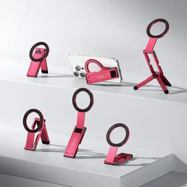 Alt view image 7 of 7 - Deuninker MA60 Magnetic Phone Tripod Stand for iPhone 17 16 15 14 13 12 - Ultra Thin 0.8cm Foldable Aluminum Mini Tripod, Strong N52 Magnet Quick Mount, Pocket Cell Phone Stand, Red