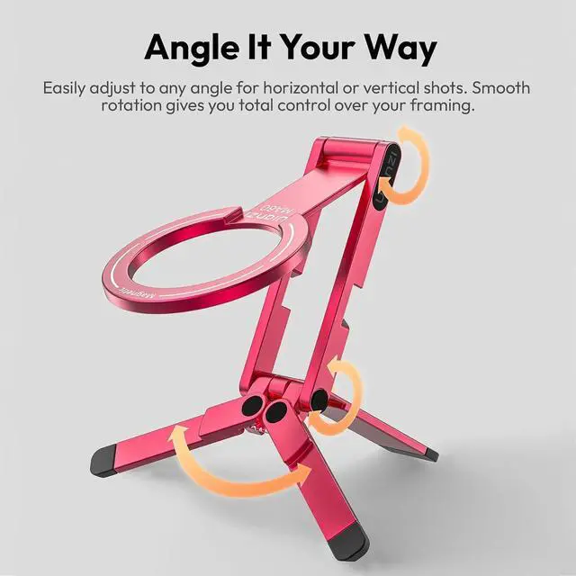 Alt view image 6 of 7 - Deuninker MA60 Magnetic Phone Tripod Stand for iPhone 17 16 15 14 13 12 - Ultra Thin 0.8cm Foldable Aluminum Mini Tripod, Strong N52 Magnet Quick Mount, Pocket Cell Phone Stand, Red