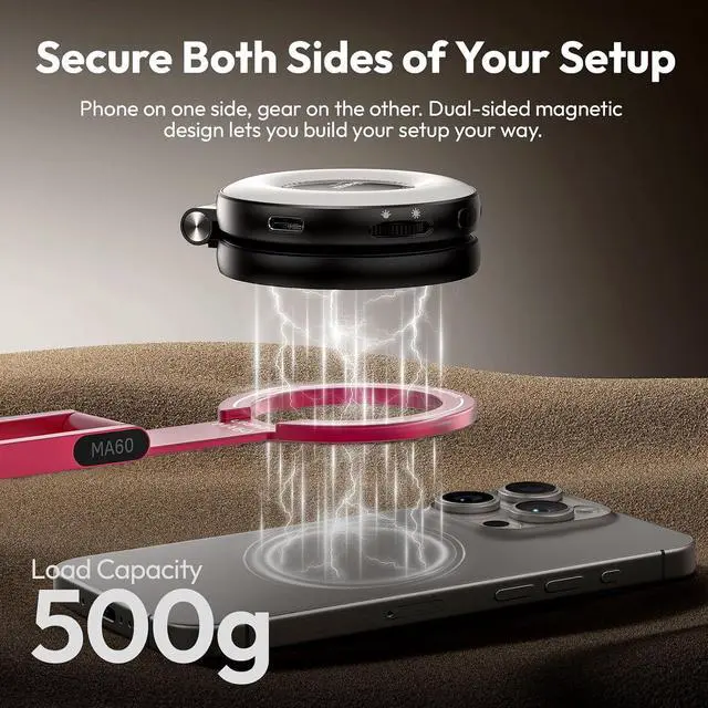 Alt view image 5 of 7 - Deuninker MA60 Magnetic Phone Tripod Stand for iPhone 17 16 15 14 13 12 - Ultra Thin 0.8cm Foldable Aluminum Mini Tripod, Strong N52 Magnet Quick Mount, Pocket Cell Phone Stand, Red