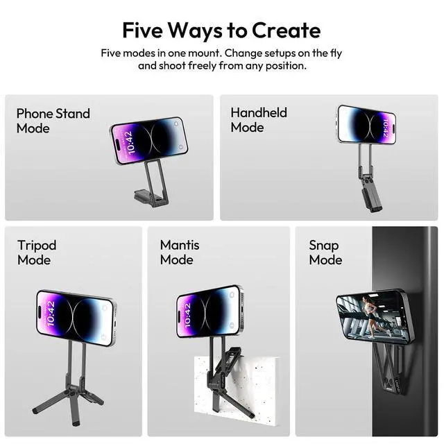 Alt view image 2 of 7 - Deuninker MA38 Magnetic Phone Tripod for iPhone 17/16/15-52N Strong Magnet Foldable Hook for Magsafe Phone Tripod, Portable Mini Phone Stand for Desk w Arca Uka Mount & Back Magnetic for Vlog/Travel