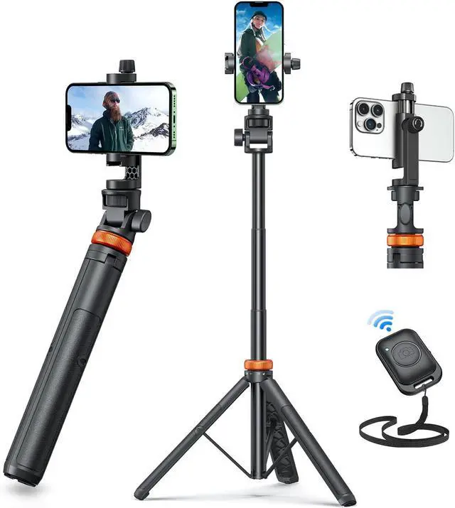 Alt view image 7 of 12 - EUCOS 62" Phone Tripod, Tripod for iPhone & Selfie Stick Tripod with Remote, Extendable Phone Tripod Stand & Travel Tripod, Solidest Cell Phone Tripod Compatible with iPhone/Android