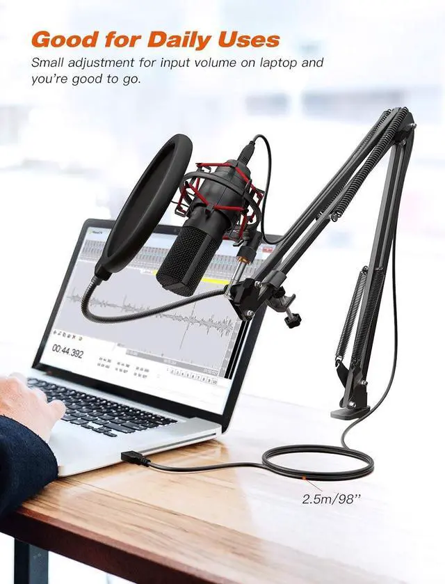 Alt view image 4 of 7 - Deuninker Computer Mic and USB Microphone, Gaming Microphone Set with Boom Arm Stand,Pop Filter,PC Condenser Microphone for Streaming Podcast,Home Studio,Skype,Recordings for YouTube,Games (T732+K668)