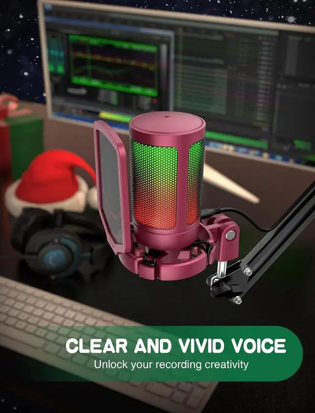 Alt view image 6 of 7 - Deuninker Gaming USB Microphone for Desktop Set, Mic Pop Screen with Metal Mesh for YouTube Videos Bundle, PC Streaming Condenser Mic for Podcast, Recording, PS4/PS5 (A6R+U1)