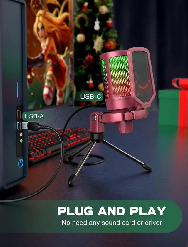 Alt view image 5 of 7 - Deuninker Gaming USB Microphone for Desktop Set, Mic Pop Screen with Metal Mesh for YouTube Videos Bundle, PC Streaming Condenser Mic for Podcast, Recording, PS4/PS5 (A6R+U1)