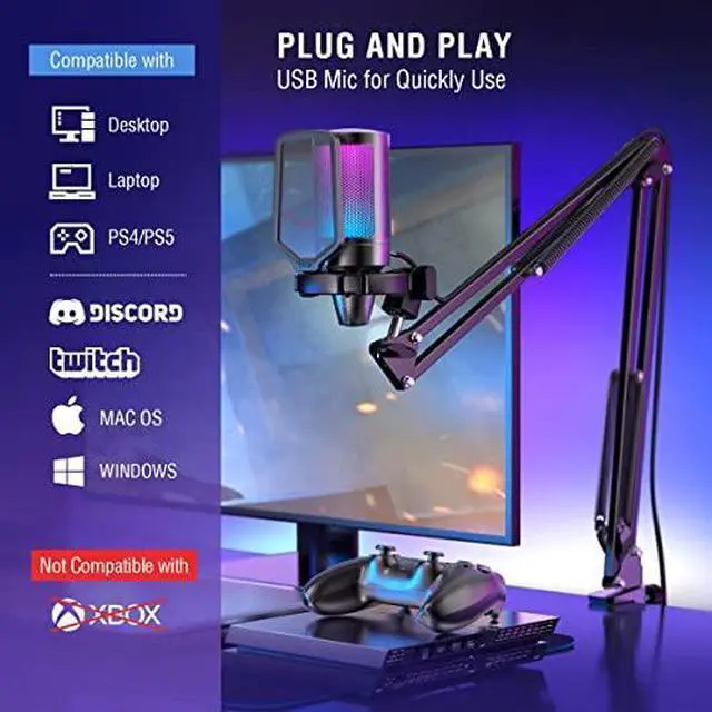 Alt view image 6 of 7 - Deuninker Gaming USB Microphone Bundle with Mic Boom Arm, Condenser Mic with Quick Mute, RGB Light for Streaming, Suspension Scissor Arm Stand Kit for Recording Voice-Over Studio (A6V+CS1)