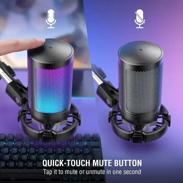 Alt view image 4 of 7 - Deuninker Gaming USB Microphone Bundle with Mic Boom Arm, Condenser Mic with Quick Mute, RGB Light for Streaming, Suspension Scissor Arm Stand Kit for Recording Voice-Over Studio (A6V+CS1)
