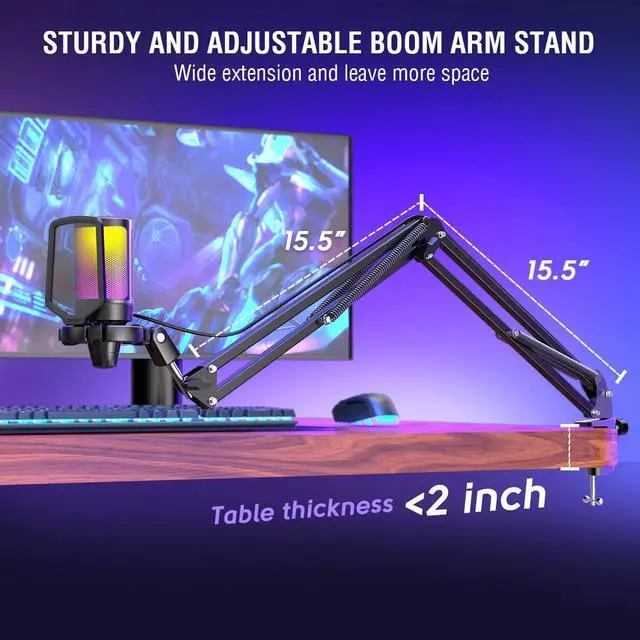 Alt view image 7 of 7 - Deuninker Gaming USB Microphone Bundle with Mic Boom Arm, Condenser Mic with Quick Mute, RGB Light for Streaming, Suspension Scissor Arm Stand Kit for Recording Voice-Over Studio (A6V+CS1)