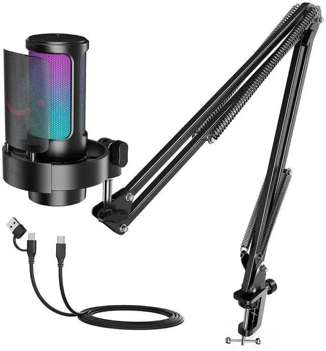 Main image of Deuninker USB Gaming Microphone Kit, PC Streaming Mic with RGB Lights, Mute, Gain Knob, Metal Boom Arm for Recording Podcast, Condenser Computer Microphone Set Compatible with PS4/PS5-AmpliGame A8T