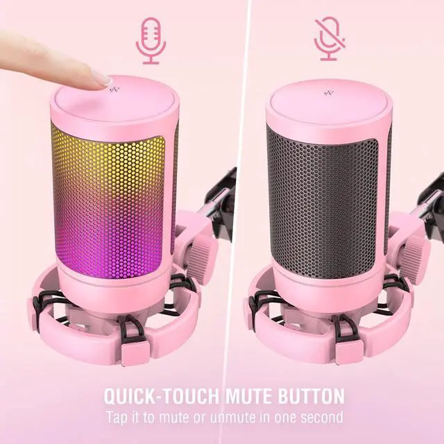 Alt view image 2 of 7 - Deuninker Gaming USB Microphone Kit, PC Streaming Recording Computer RGB Microphone Set for Podcasting, Singing, YouTube, Condenser Cardioid Mic with Quick Mute, Gain Knob-A6T Pink