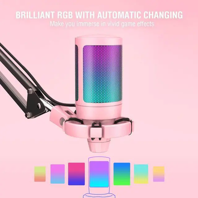 Alt view image 3 of 7 - Deuninker Gaming USB Microphone Kit, PC Streaming Recording Computer RGB Microphone Set for Podcasting, Singing, YouTube, Condenser Cardioid Mic with Quick Mute, Gain Knob-A6T Pink