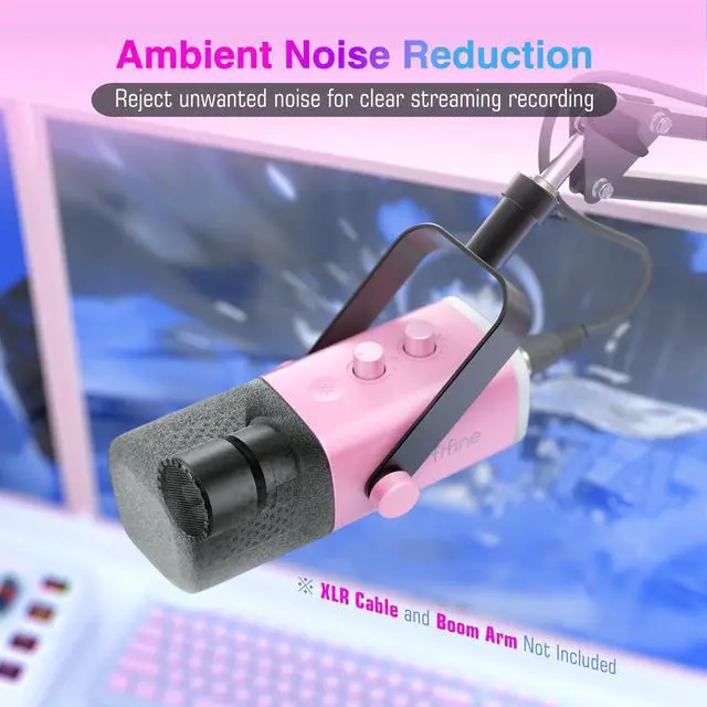 Alt view image 6 of 7 - Deuninker XLR/USB Microphone, Gaming Recording PC Microphone with Headphones Jack, Mute Button, Dynamic RGB Mic for Computer, Streaming Mic for Podcasting Voice-Over YouTube Video-AmpliGame AM8 Pink
