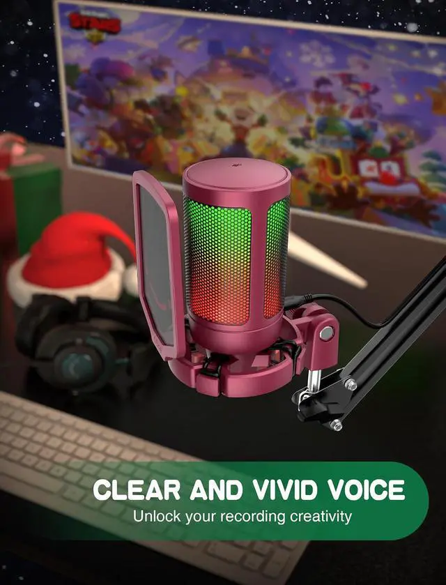 Alt view image 6 of 6 - Deuninker AmpliGame PC Gaming Streaming USB Microphone, RGB Desktop Microphone for Computer/Mac/PS4/PS5, Podcast, Recording, TikTok, Game Chat, Condenser Mic with Pop Filter, Shock Mount - Red