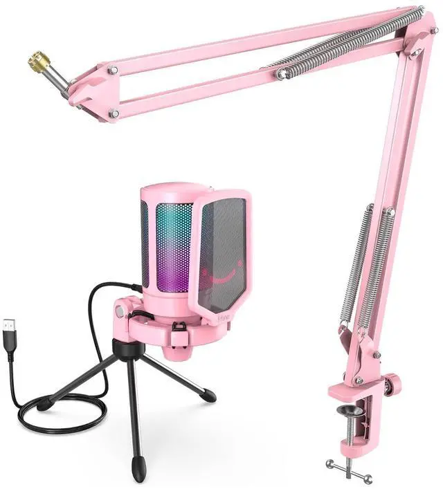 Main image of Deuninker USB Computer Microphone Set with Boom Arm, Gaming Microphone with Gain Knob, RGB Effect, Metal Mic Arm Stand for Podcast-A6VP+CS1P