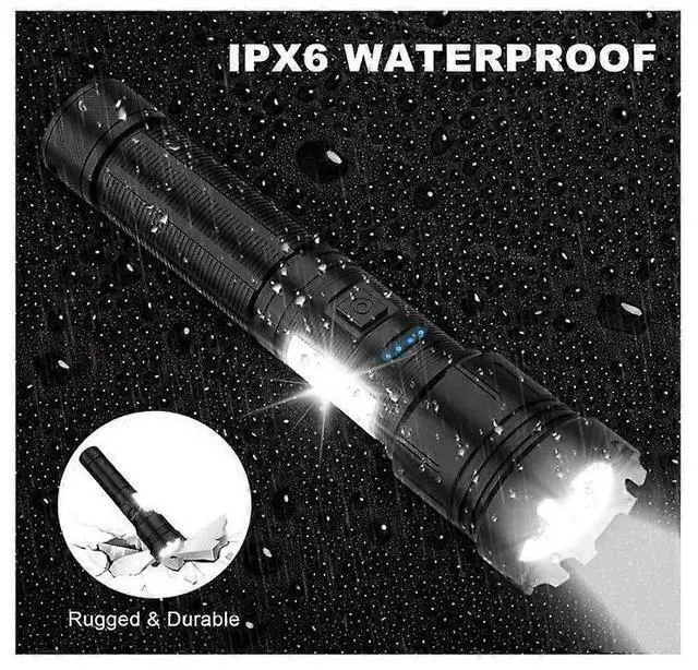 Alt view image 2 of 5 - Deuninker Magnetic Super Bright LED Flashlight, 10000LM Rechargeable Tactical Torch with COB Work Light, USB-C, 7 Modes, Zoomable, IP65 Waterproof (Black)