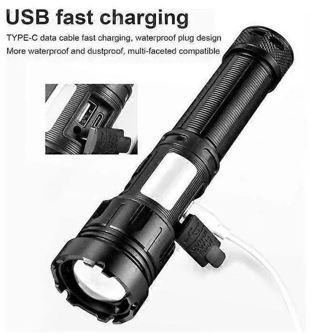 Alt view image 4 of 5 - Deuninker Magnetic Super Bright LED Flashlight, 10000LM Rechargeable Tactical Torch with COB Work Light, USB-C, 7 Modes, Zoomable, IP65 Waterproof (Black)