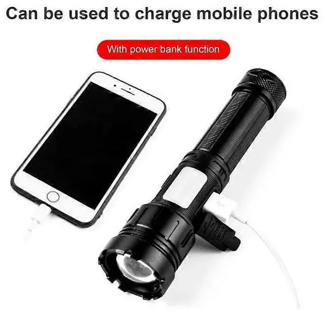 Alt view image 5 of 5 - Deuninker Magnetic Super Bright LED Flashlight, 10000LM Rechargeable Tactical Torch with COB Work Light, USB-C, 7 Modes, Zoomable, IP65 Waterproof (Black)