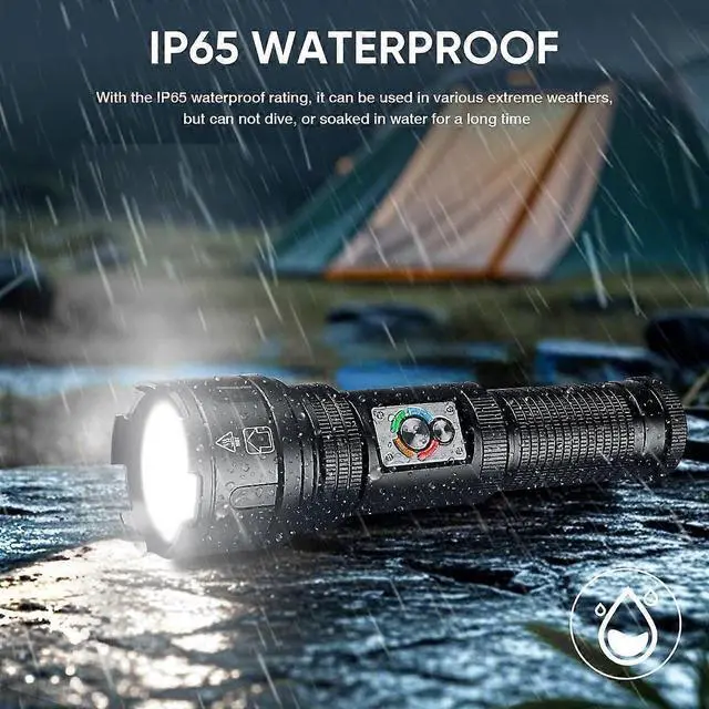 Alt view image 3 of 5 - Deuninker 250,000 Lumen LED Flashlight with COB Light, USB-C Rechargeable, IP65 Waterproof for Outdoor Camping & Emergencies