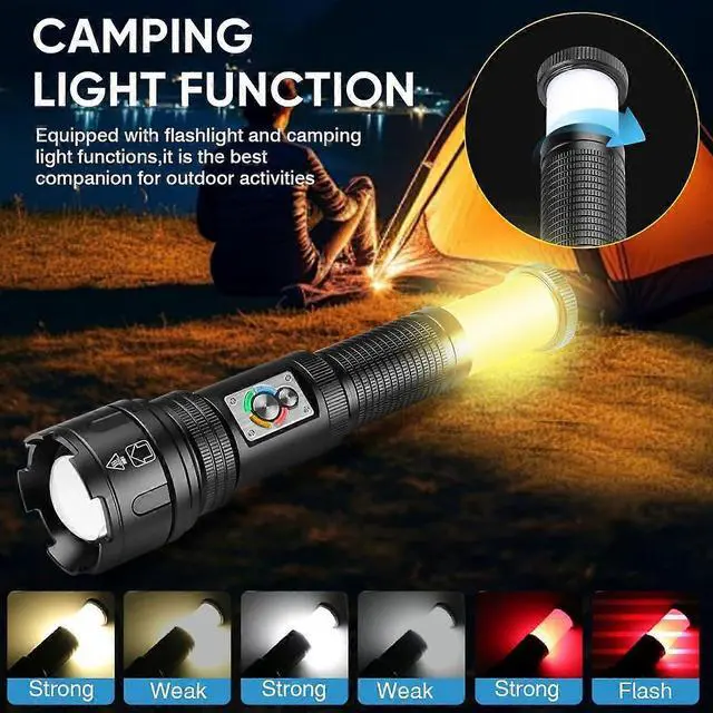 Alt view image 5 of 5 - Deuninker 250,000 Lumen LED Flashlight with COB Light, USB-C Rechargeable, IP65 Waterproof for Outdoor Camping & Emergencies