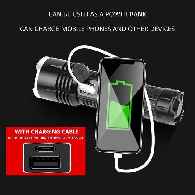 Alt view image 5 of 5 - Deuninker XHP90 LED Flashlight - Type-C Rechargeable, Dimmable & Multifunctional (Black)