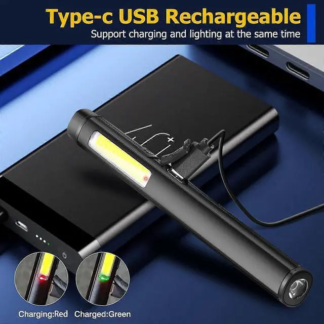 Alt view image 2 of 5 - Deuninker Rechargeable LED Pen Flashlight with 365nm UV Black Light, Magnetic Clip & 4 Modes - EDC COB Torch for Emergencies