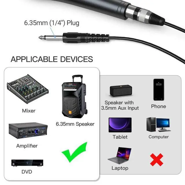 Alt view image 4 of 7 - Deuninker Karaoke Microphone, Dynamic Vocal Microphone for Speaker, 6.35MM Wired Handheld Mic with On and Off Switch and 14.8ft Detachable Cable-K6