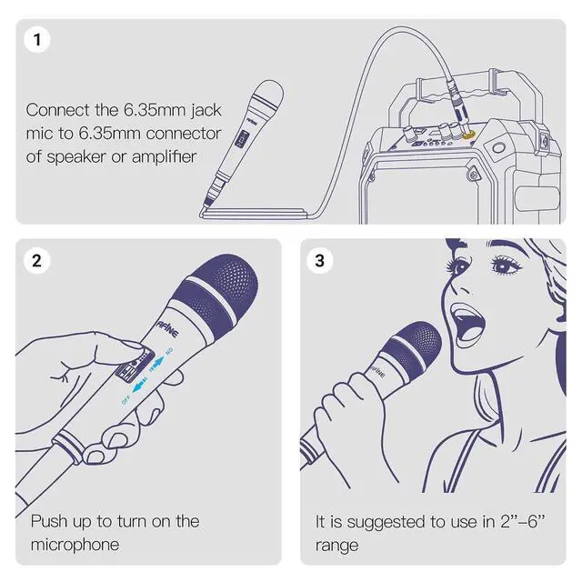 Alt view image 7 of 7 - Deuninker Karaoke Microphone, Dynamic Vocal Microphone for Speaker, 6.35MM Wired Handheld Mic with On and Off Switch and 14.8ft Detachable Cable-K6