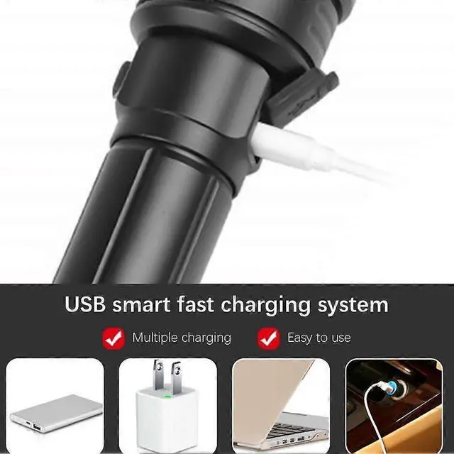 Alt view image 5 of 5 - Deuninker USB Rechargeable Outdoor Flashlight - High-Powered, Long-Lasting Black LED Light