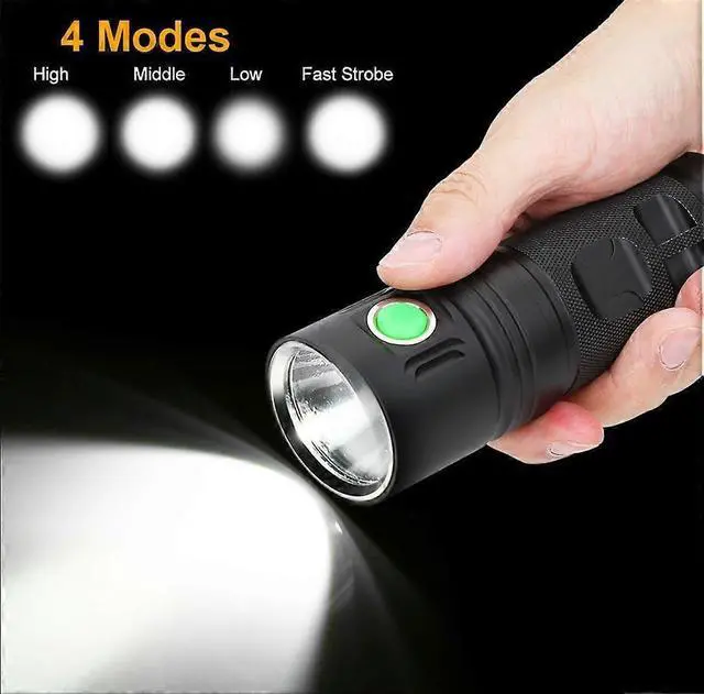 Alt view image 2 of 5 - Deuninker Ultra Light Waterproof LED Flashlight, 3 Modes & Lanyard, Rechargeable Mini Torch (Black)