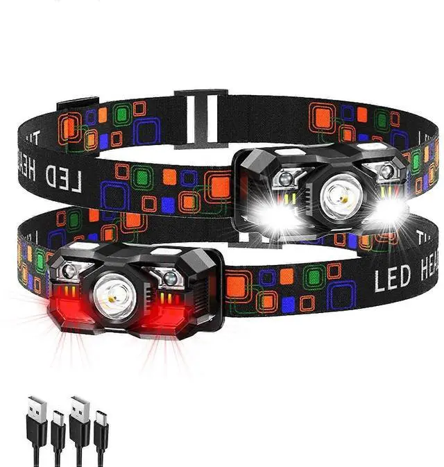 Main image of Deuninker 2 Pack Rechargeable LED Headlamp with Motion Sensor, 10 Modes & 300 Lumen for Outdoor Camping, Hiking, Running