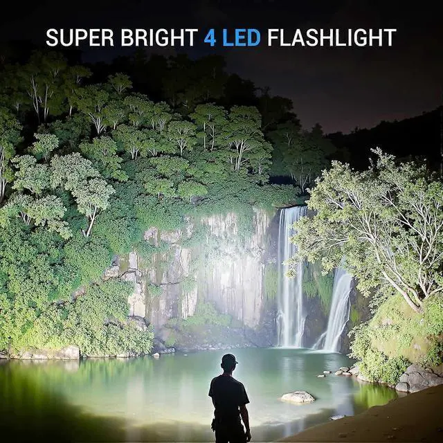 Alt view image 4 of 5 - Deuninker Super Bright 4-LED Rechargeable Flashlight, IP65 Waterproof Tactical Light (Black)